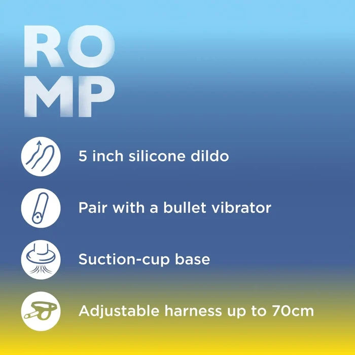 ROMP™ Piccolo Pegging Kit – Curved Silicone Dildo with Adjustable Harness Multicolor