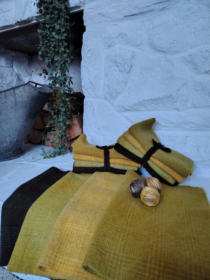 Saffron Hand Dyed Wool Fat Eighth Bundle