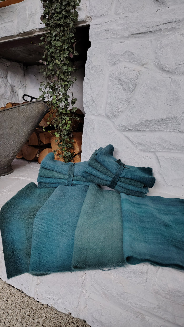 Teal Hand Dyed Wool Fat Eighth Bundle
