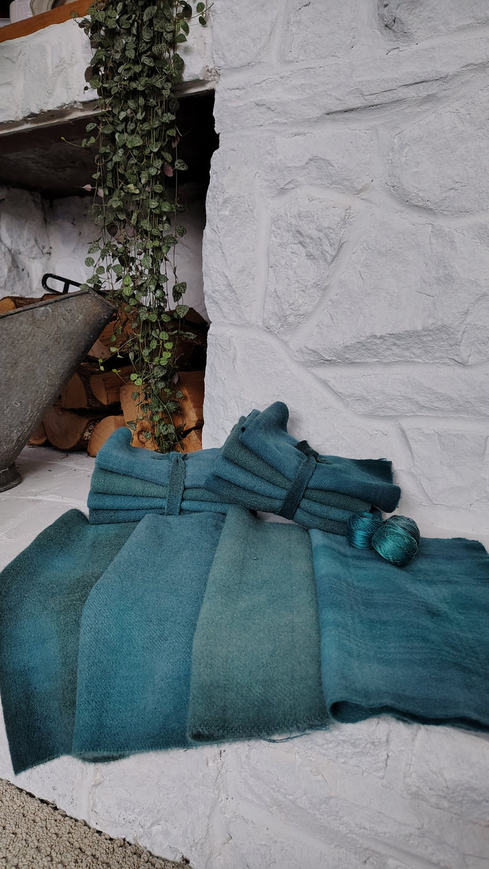 Teal Hand Dyed Wool Fat Eighth Bundle