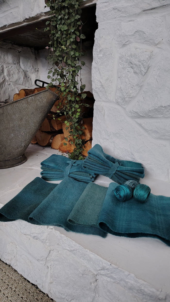 Teal Hand Dyed Wool Fat Sixteenth Bundle