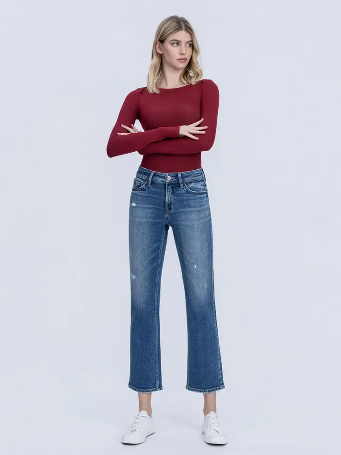 Vervet Mid Rise Medium Dark Wash Ankle Straight Jeans - Posh West Boutique