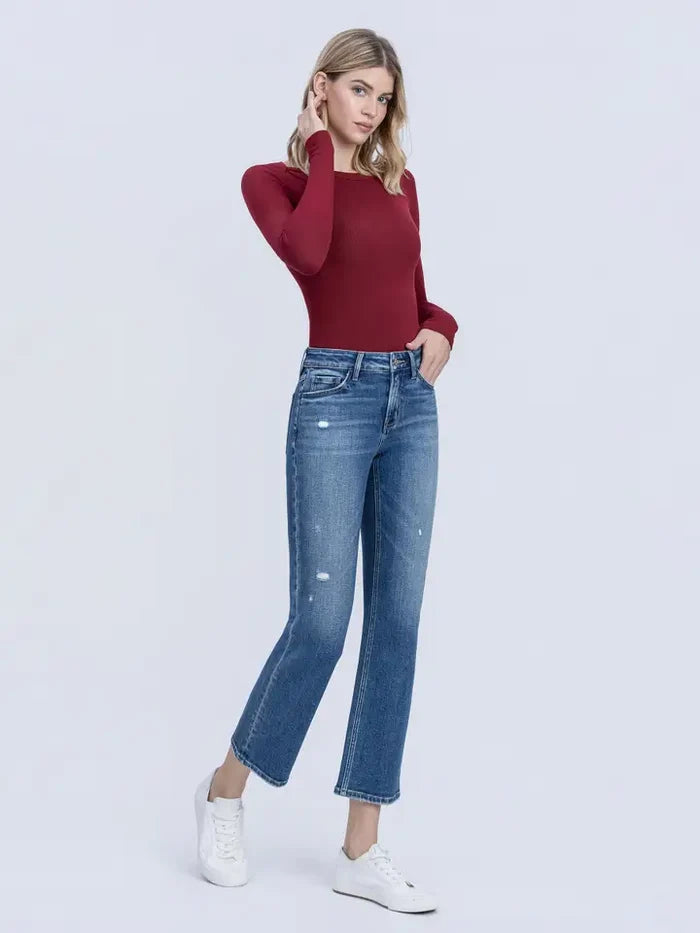 Vervet Mid Rise Medium Dark Wash Ankle Straight Jeans - Posh West Boutique