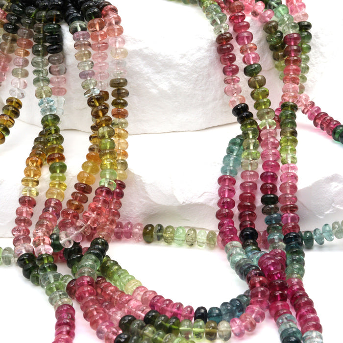 Watermelon Tourmaline 4.5mm Smooth Rondelles Bead Strand